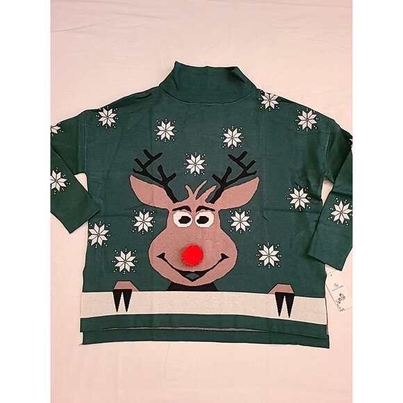 Lillusory Reindeer Ugly Christmas Turtleneck Sweater - Unisex size Medium - Picture 3 of 12